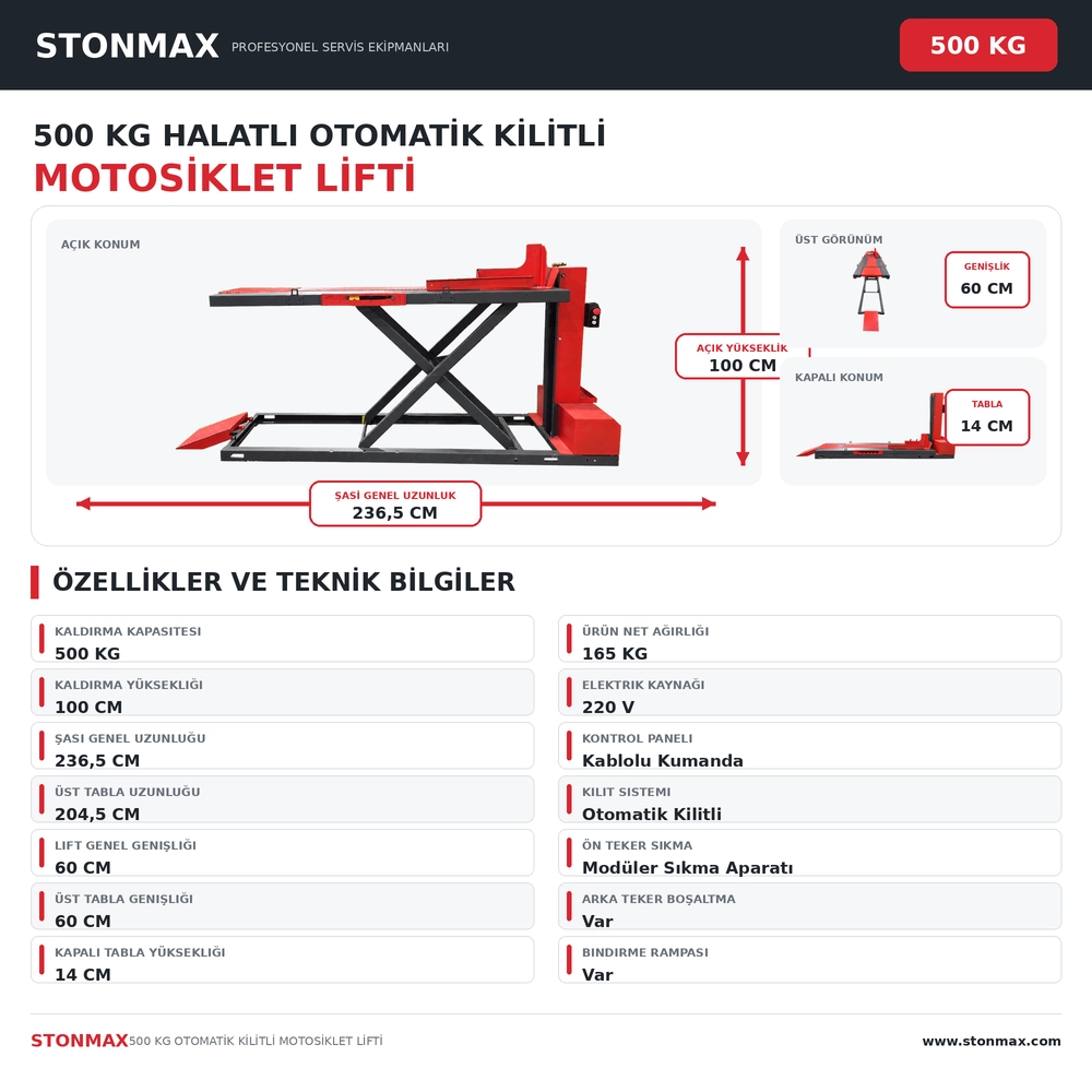 Stonmax Halatlı 500Kg Otomatik Kilitli Motosiklet Lift - Görsel 6